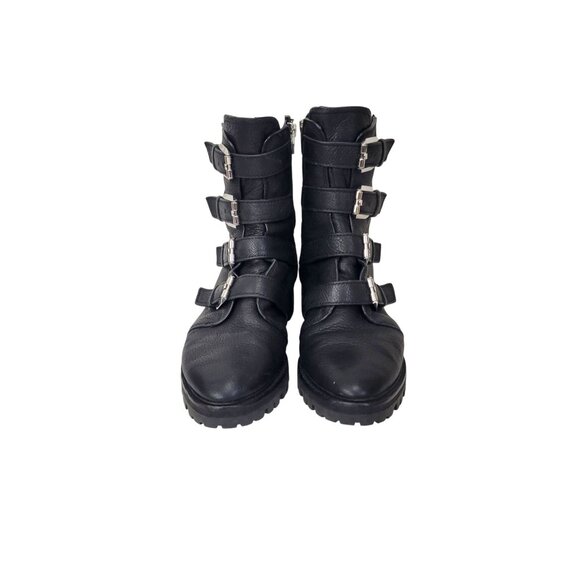 Dolce Vita Black Leather Combat Boots With Buckle Straps & Side Zipper Rugged Lu - Picture 4 of 8